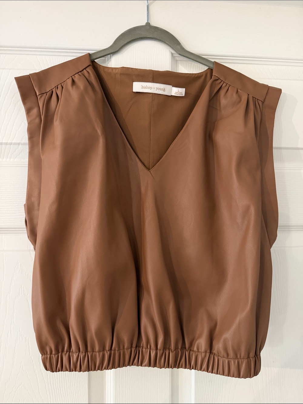 bishop + young Tan Faux-Leather V-Neck Sleeveless Top